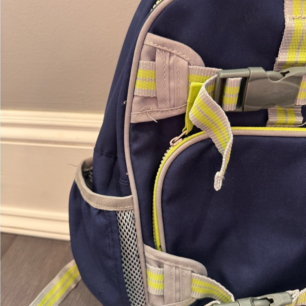 Pottery Barn Kids Size Small Blue & Gray Backpack Neon Yellow Trim Boys Girls - Picture 3 of 10